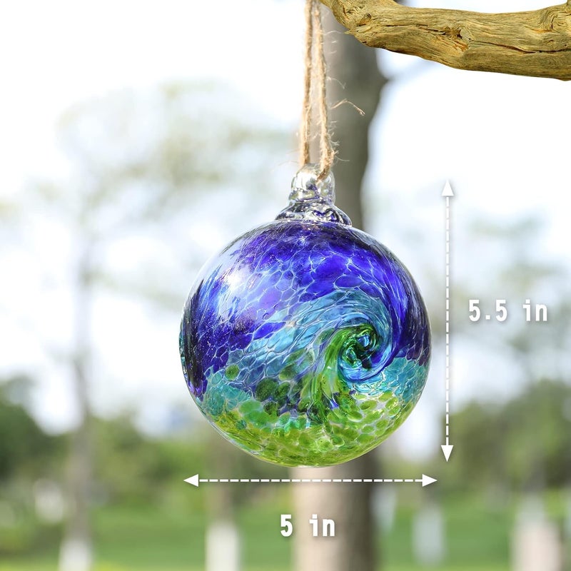 VCUTEKA Hanging Garden Gazing Ball, Hand-Blown Glass Witch Ball for Outdoor Garden Décor, 6" Colorful Swirl - Image 4